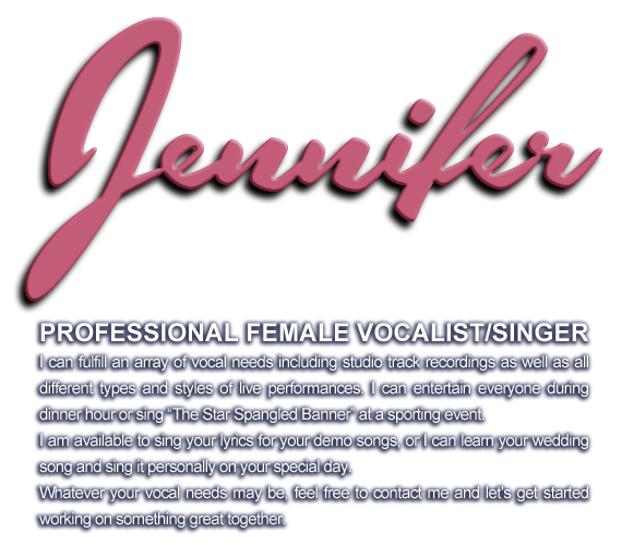 Jennifer Skrabut, Professional Vocalist, Singer, Female Backing Vocals, Demo Singer